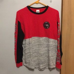 PINK long sleeve red black and grey top.